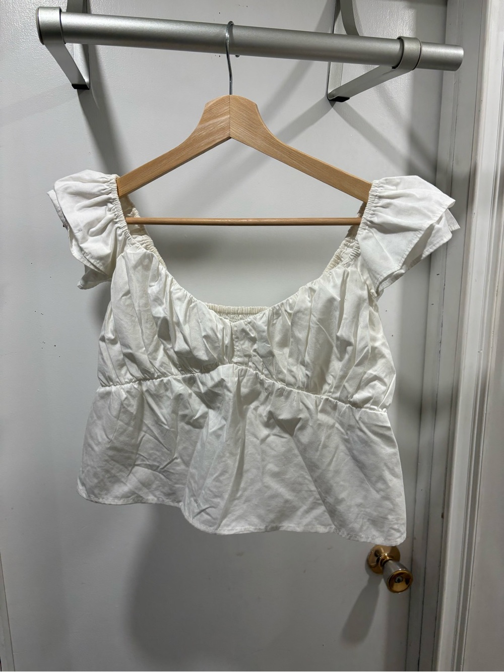 Abercrombie White Puff Sleeve Peplum Top